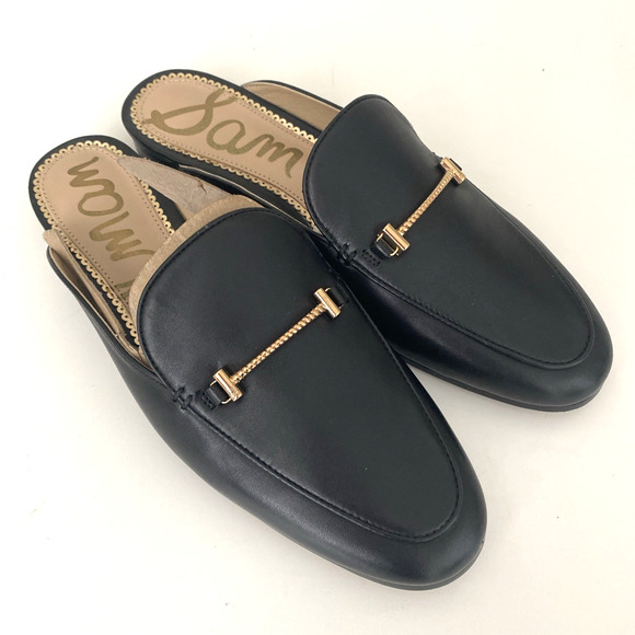 Sam Edelman Laurna Mule Flat Slip On Loafer Round Toe Black Leather 7.5 - Picture 1 of 5